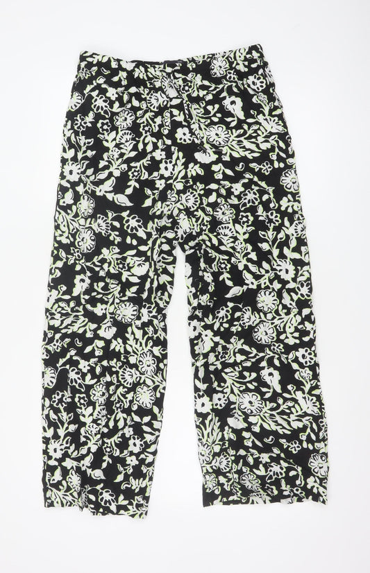 Marks and Spencer Women's Black Floral Cropped Viscose Trousers Size 12