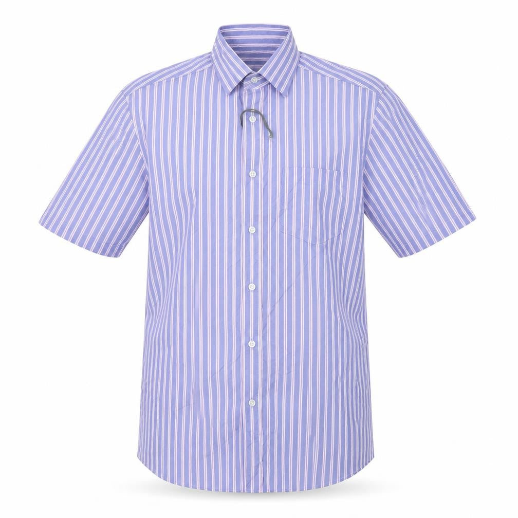 Marks and Spencer Men's Blue Striped Relaxed Fit Short Sleeve Button-Up Shirt Size M
