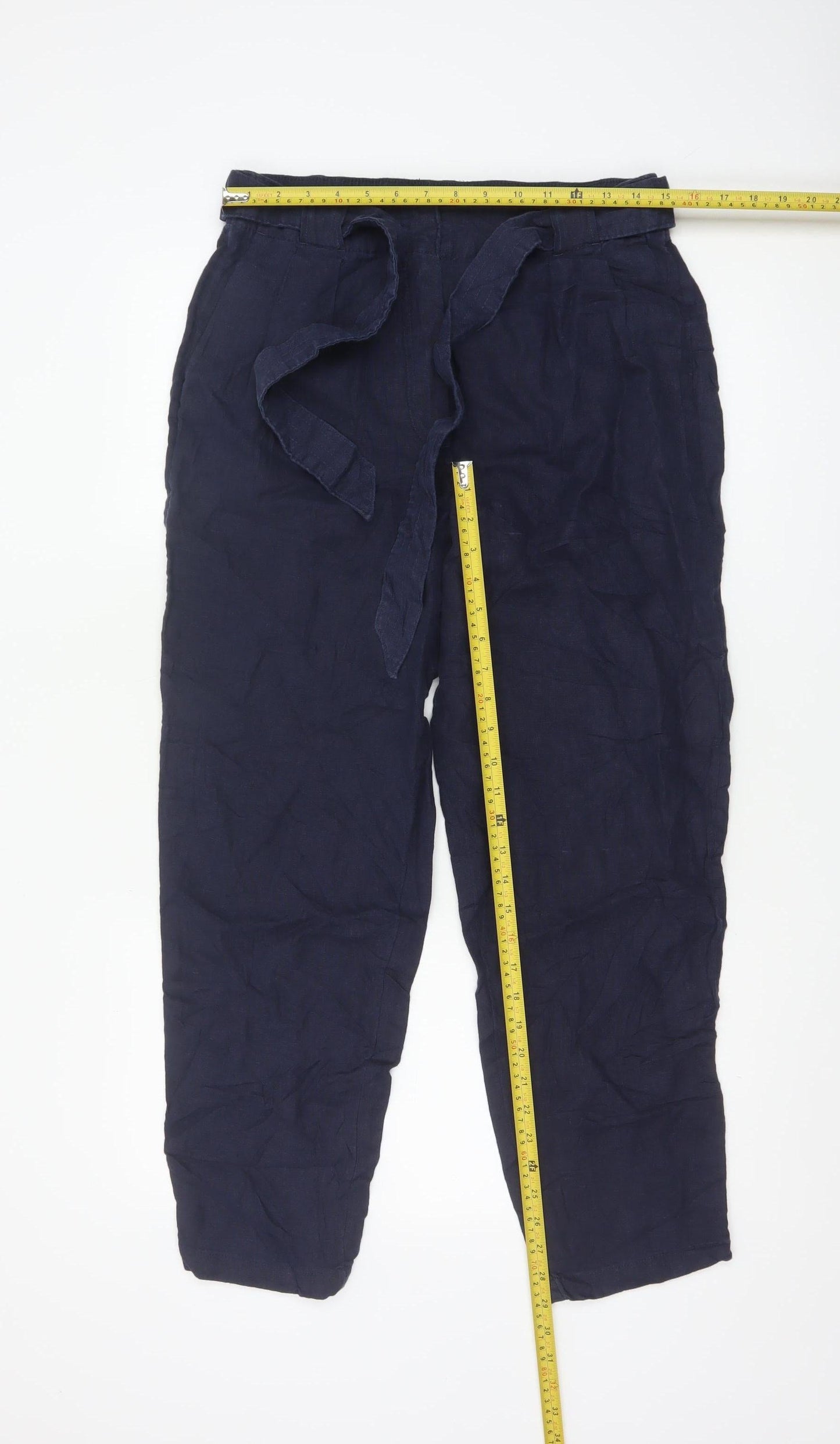 Marks and Spencer Women’s Blue Linen Paperbag Trousers Size 12