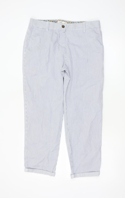 Marks and Spencer Women's Blue Striped Chino Trousers Size 12 Short