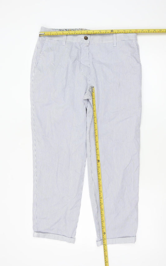 Marks and Spencer Women's Blue Striped Chino Trousers Size 12 Short