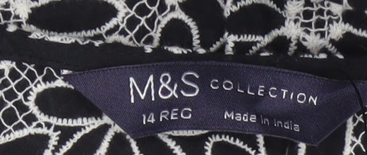 Marks and Spencer Women’s Black Floral Embroidered Midi A-Line Dress Size 14