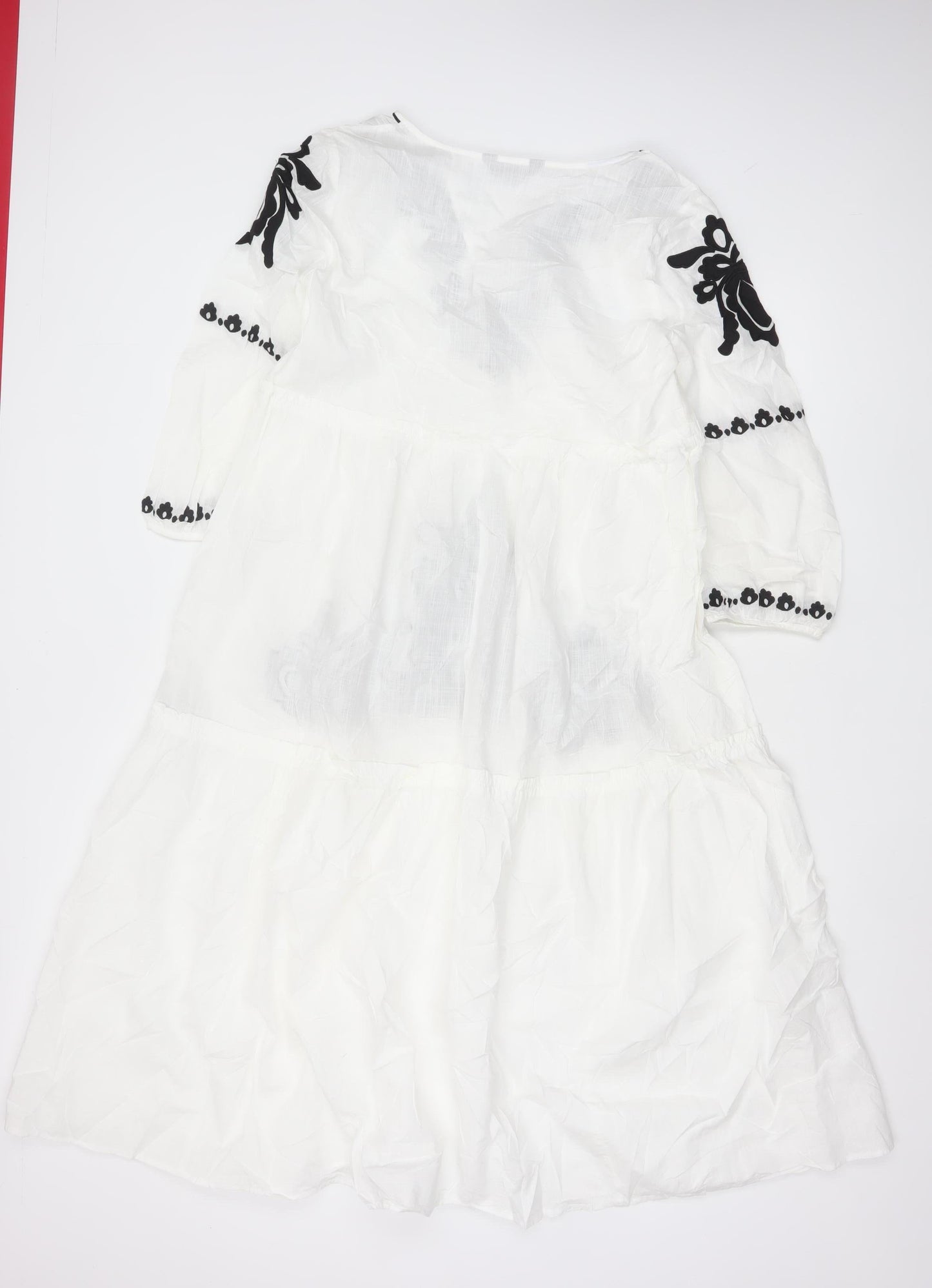 Marks and Spencer Women’s White Embroidered Bohemian Cotton Knee Length Dress M