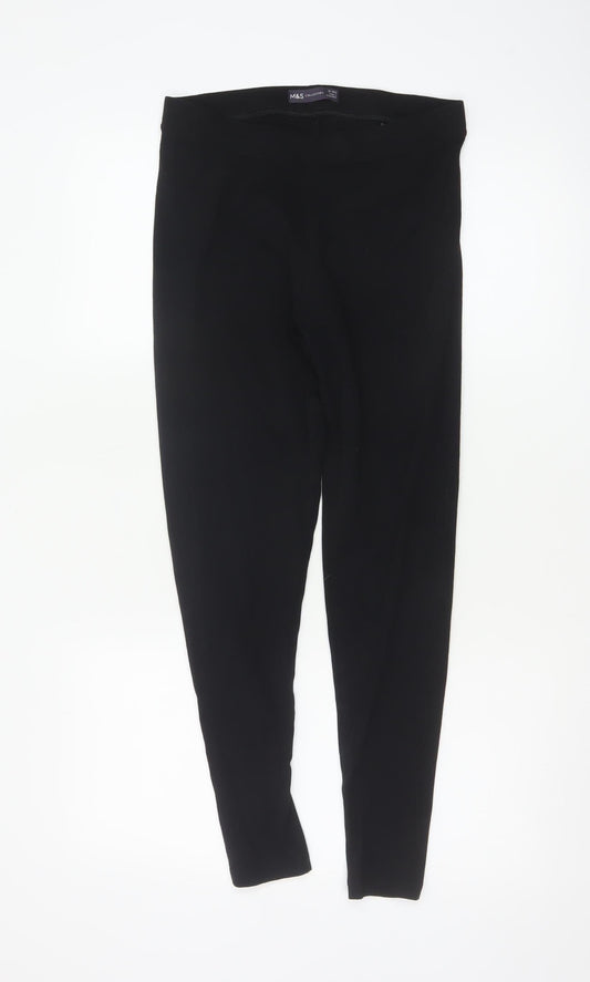 Marks and Spencer Womens Black Size 10 Regular Cotton Leggings