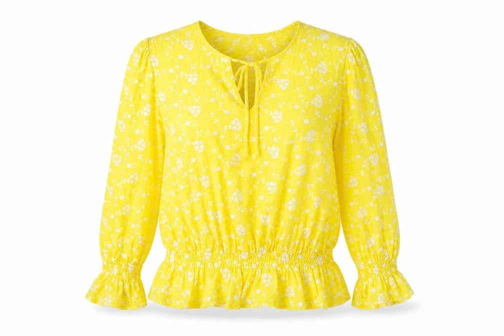 Ghost Women’s Yellow Floral Embroidered Cotton Tunic Blouse XL