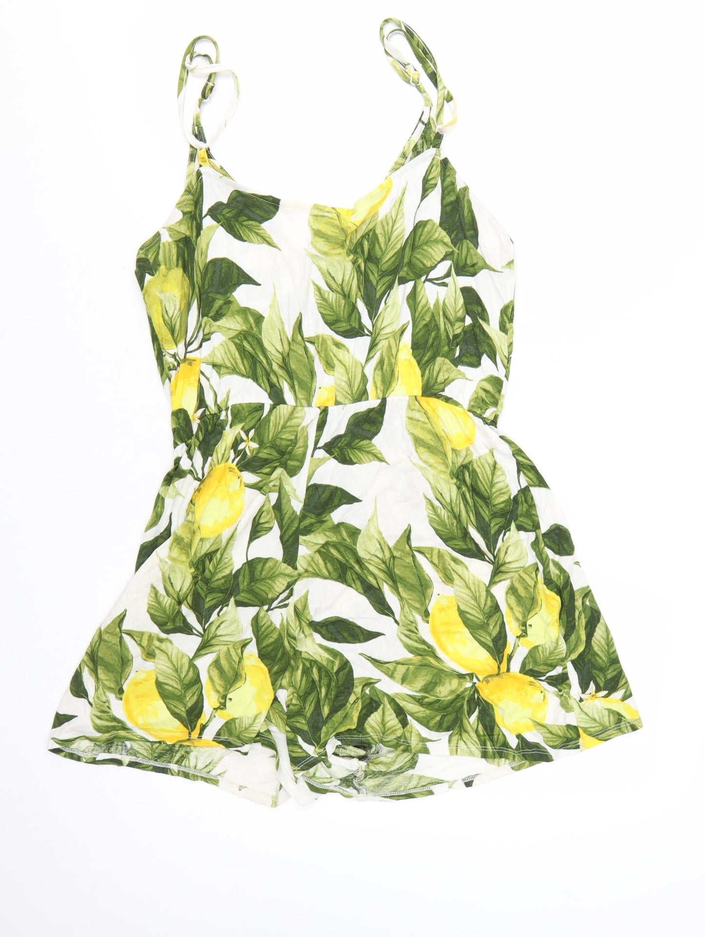 H&M Women’s Lemon Print Playsuit Green Yellow Size M Cotton Summer