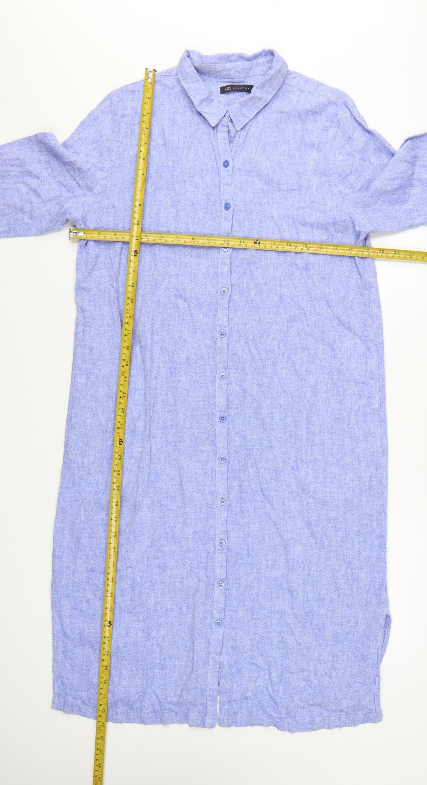 Marks and Spencer Women’s Blue Linen Blend Long Sleeve Shirt Dress Size 14