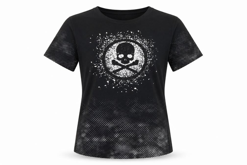 BerryDenim Unisex Black Skull Graphic Stretch T-Shirt L