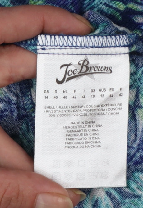 Joe Browns Womens Blue Floral A-Line V-Neck Button Dress Size 14