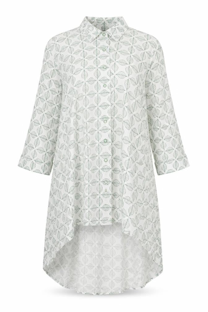 Klass Womens White Leaf Print Tunic Blouse Size 14 3/4 Sleeve