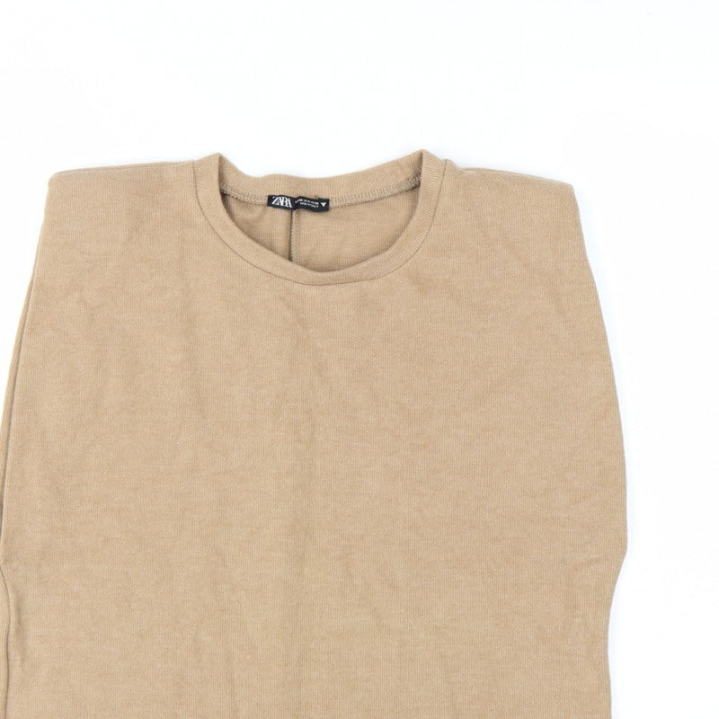 ZARA Women Beige Crew Neck Knit Jumper M Lightweight Pullover