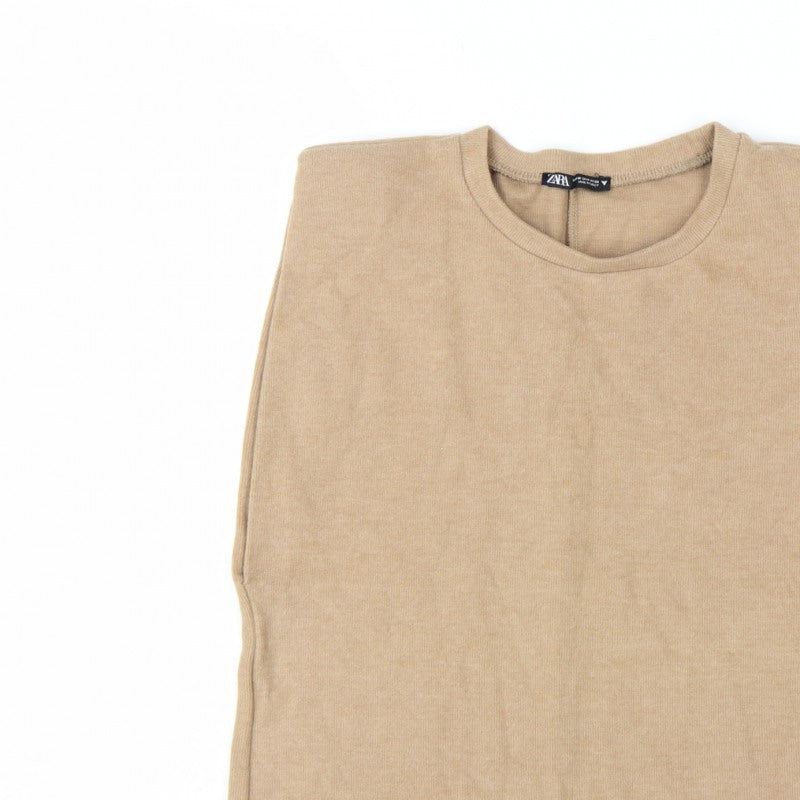 ZARA Women Beige Crew Neck Knit Jumper M Lightweight Pullover