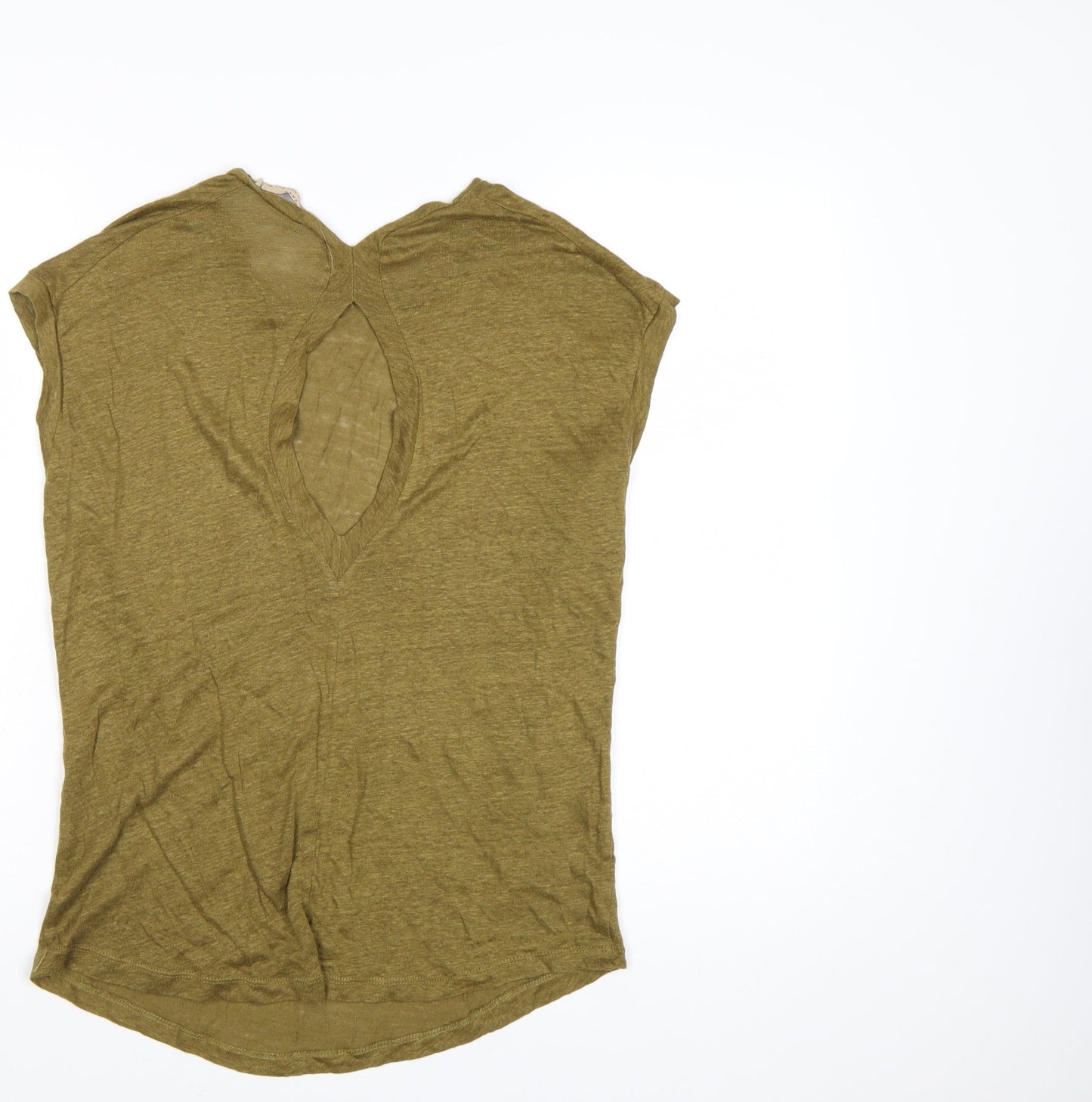 ZARA Women's Green Linen V-Neck Short Sleeve T-Shirt Size 8
