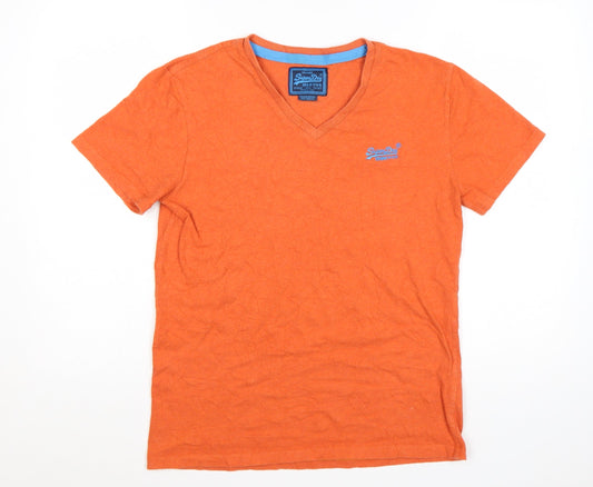 Superdry Men's Orange Vintage V-Neck Slim Fit T-Shirt Size M