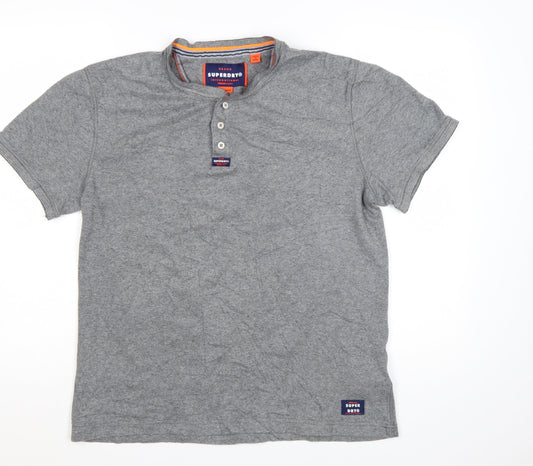Superdry Men’s Grey Henley Short Sleeve Cotton T-Shirt 2XL