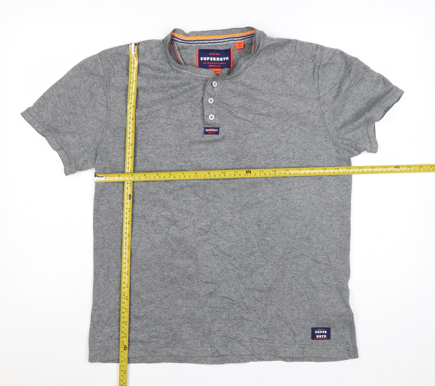 Superdry Men’s Grey Henley Short Sleeve Cotton T-Shirt 2XL
