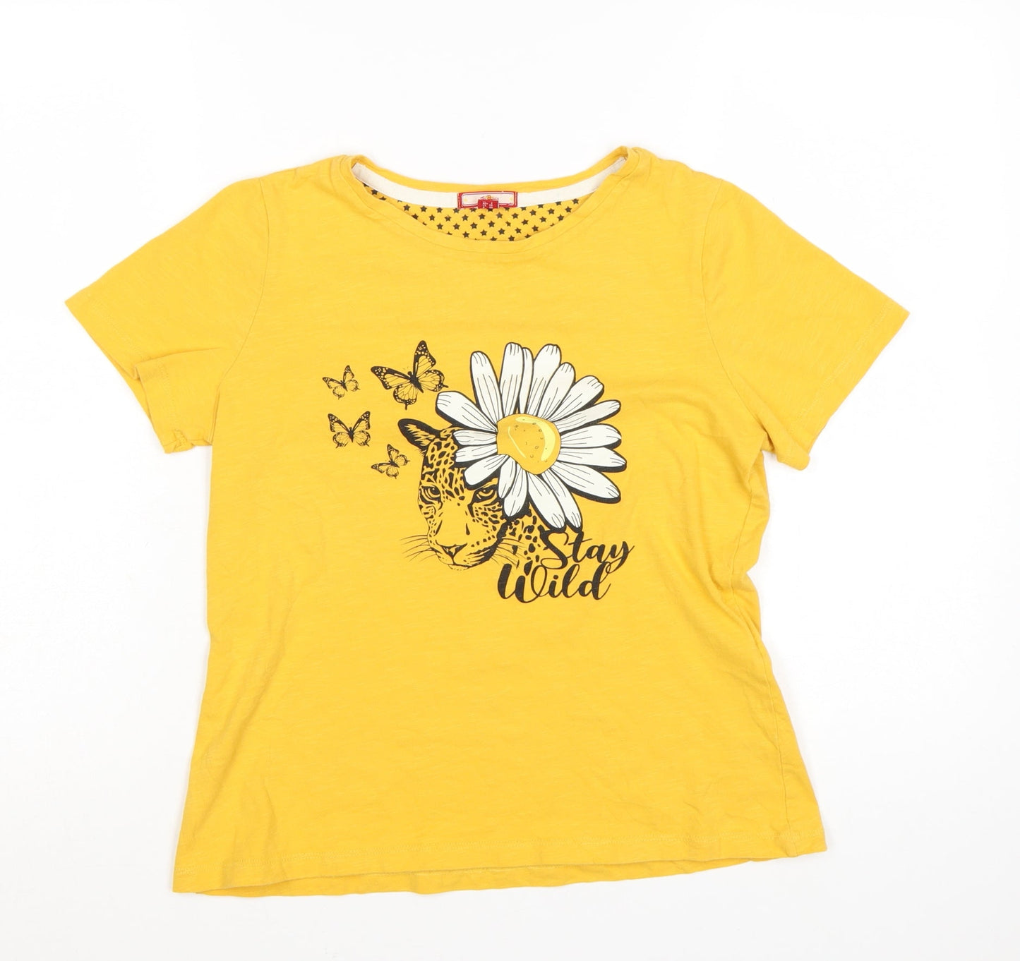 Joe Browns Women's Yellow Graphic T-Shirt Size 10 Short Sleeve Cotton