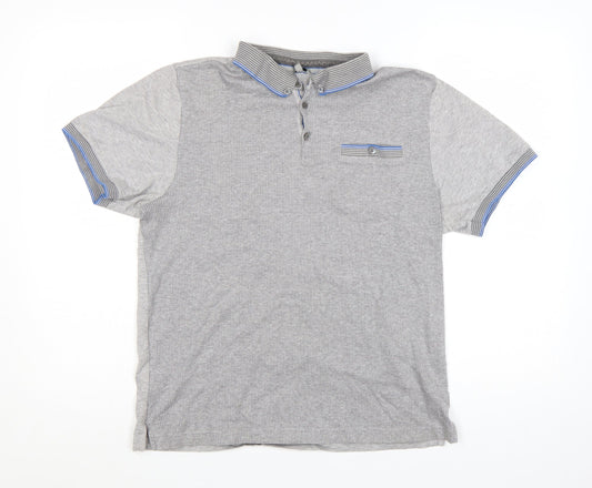 Ted Baker Men Grey Cotton Short Sleeve Polo Shirt Size L