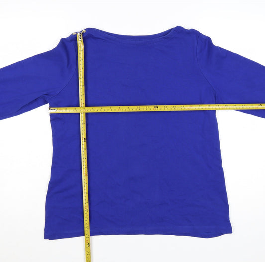 Lands' End Women's Blue 3/4 Sleeve Cotton Boat Neck T-Shirt Size L