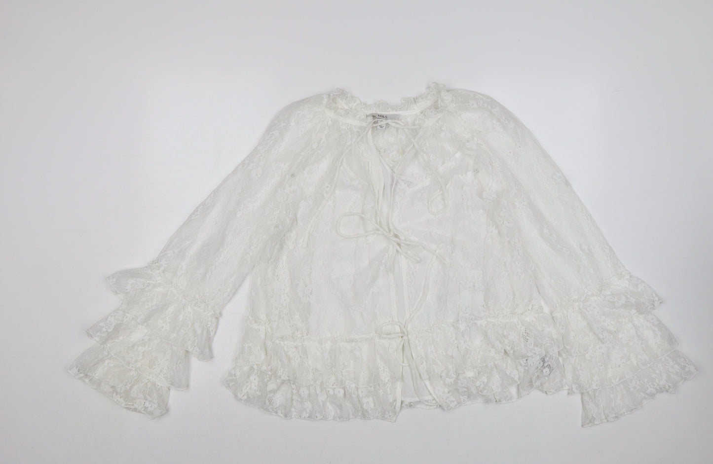 Marks and Spencer Womens Ivory Lace Ruffle Kimono Blouse Size 8