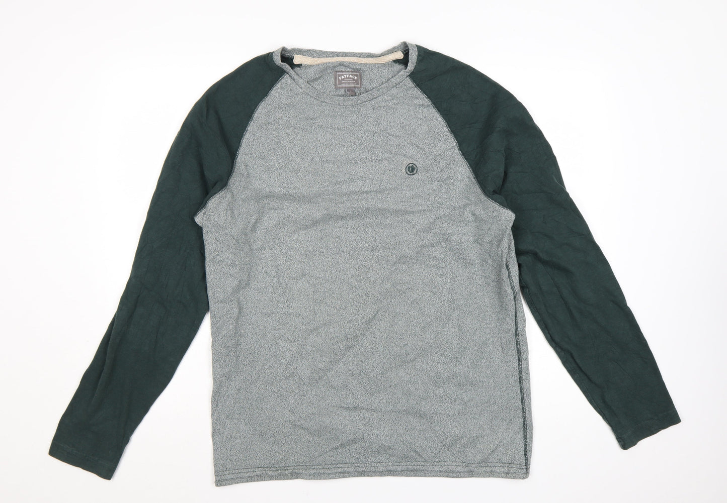 FatFace Men’s Grey & Green Long Sleeve Cotton T-Shirt Size L