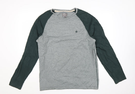 FatFace Men’s Grey & Green Long Sleeve Cotton T-Shirt Size L