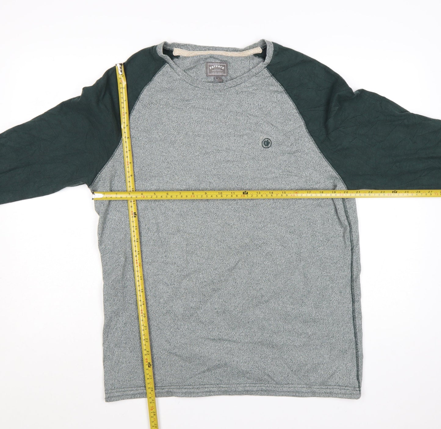 FatFace Men’s Grey & Green Long Sleeve Cotton T-Shirt Size L