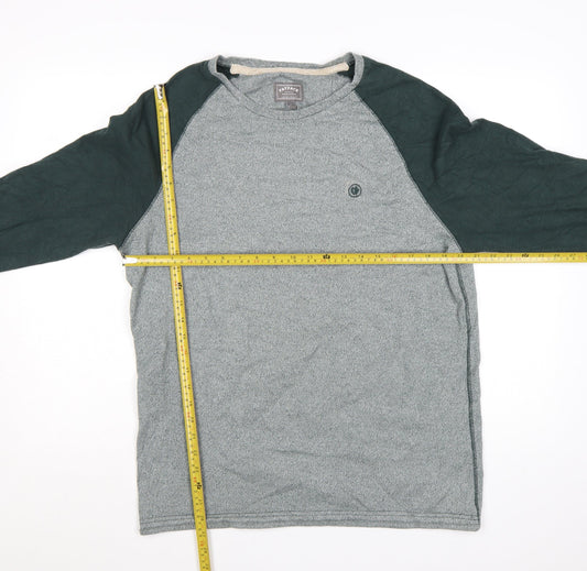 FatFace Men’s Grey & Green Long Sleeve Cotton T-Shirt Size L