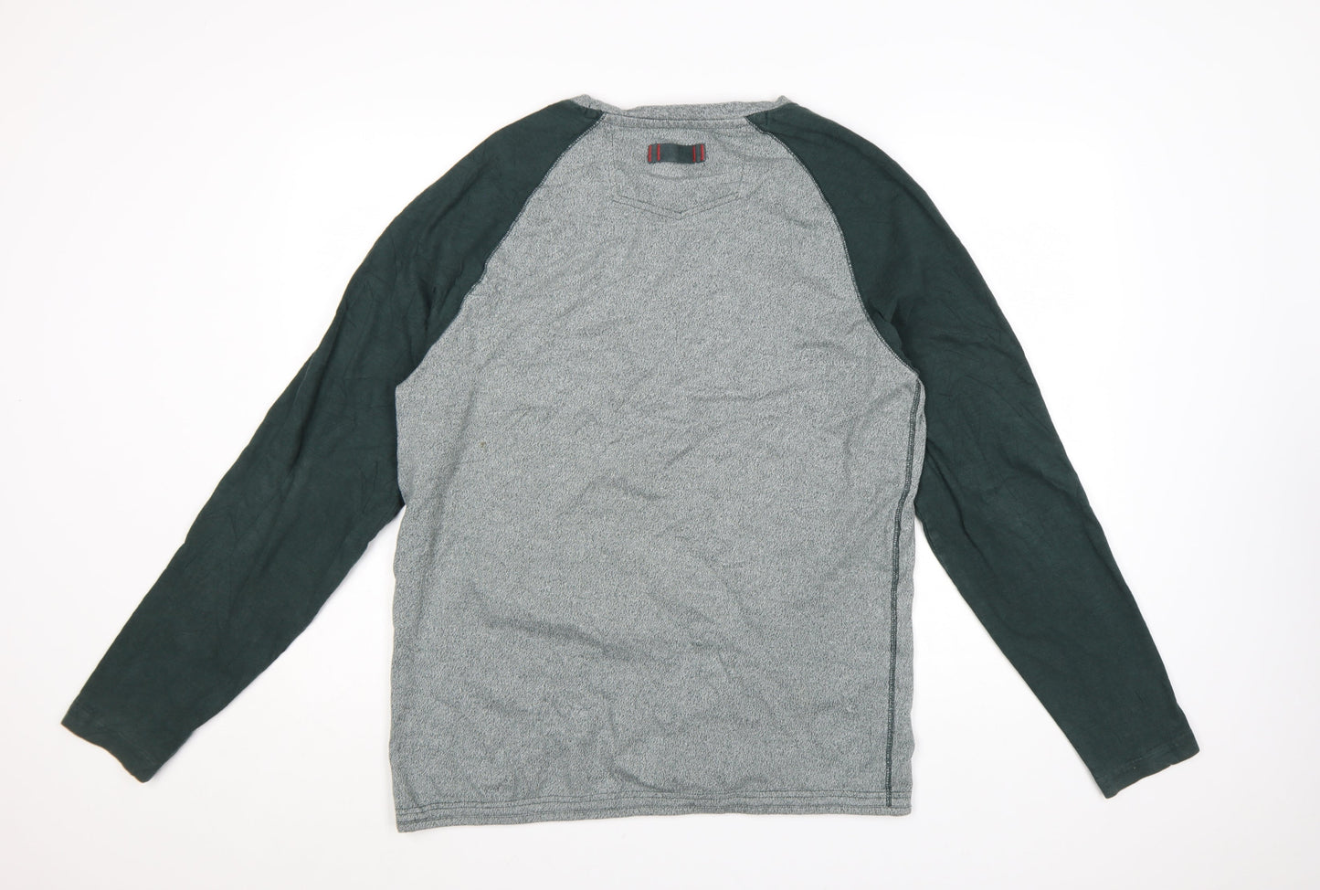 FatFace Men’s Grey & Green Long Sleeve Cotton T-Shirt Size L