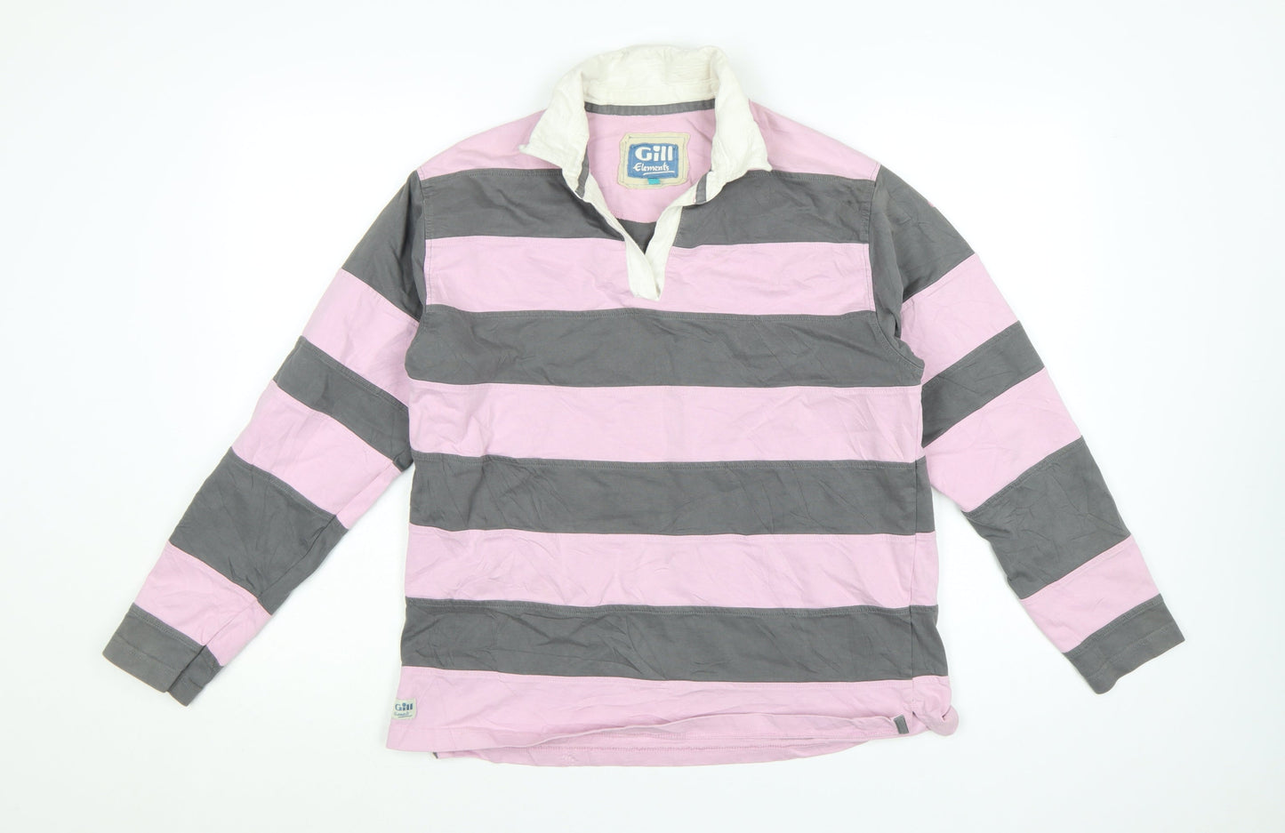 Gill Elements Women's Pink Grey Striped Rugby Polo Shirt Size 14