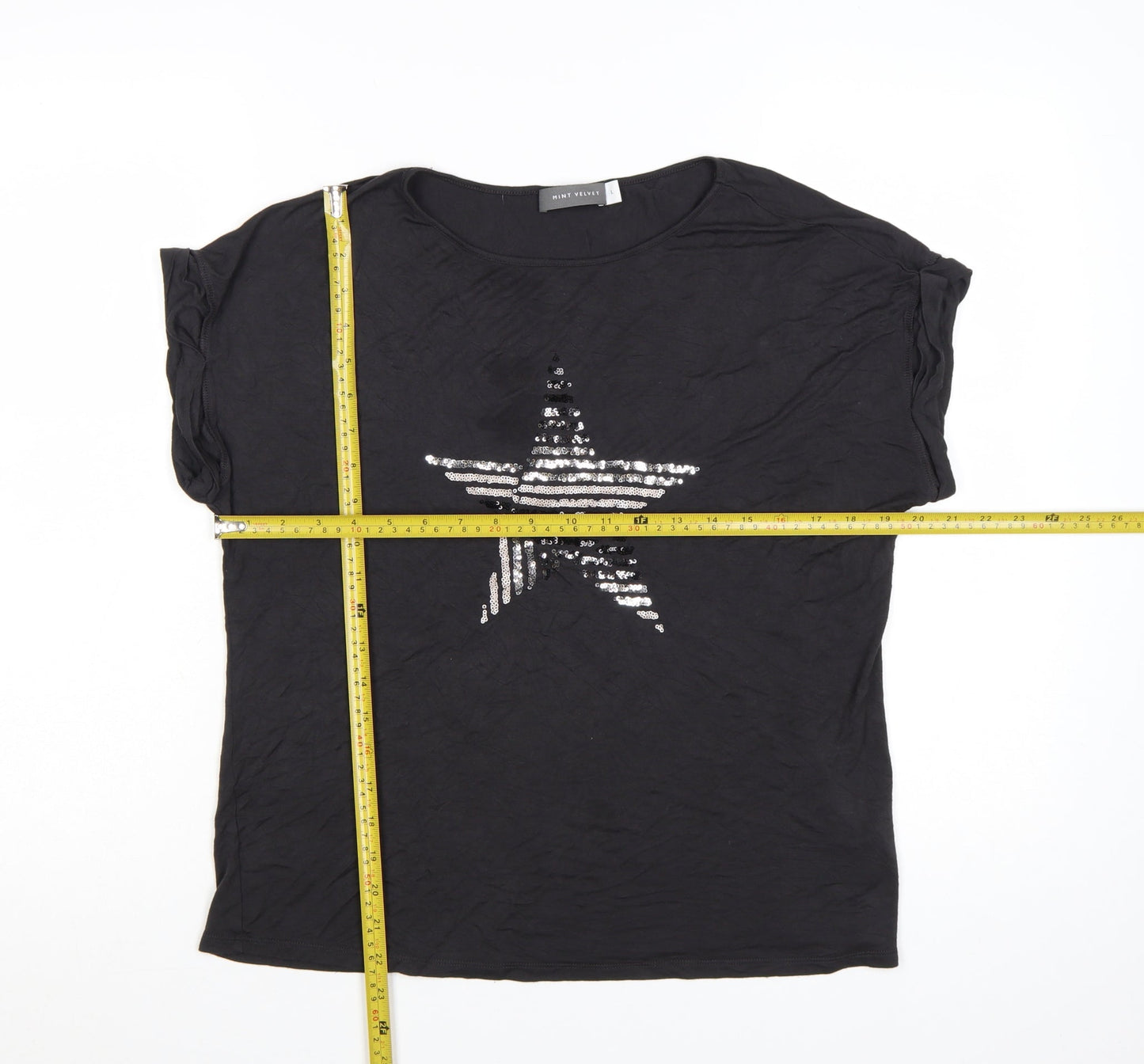 Mint Velvet Women's Black Sequin Star T-Shirt Size L