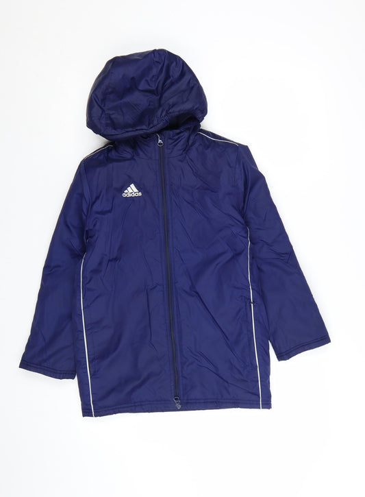 Adidas Boys Blue Hooded Windbreaker Jacket 7-8 Years Lightweight