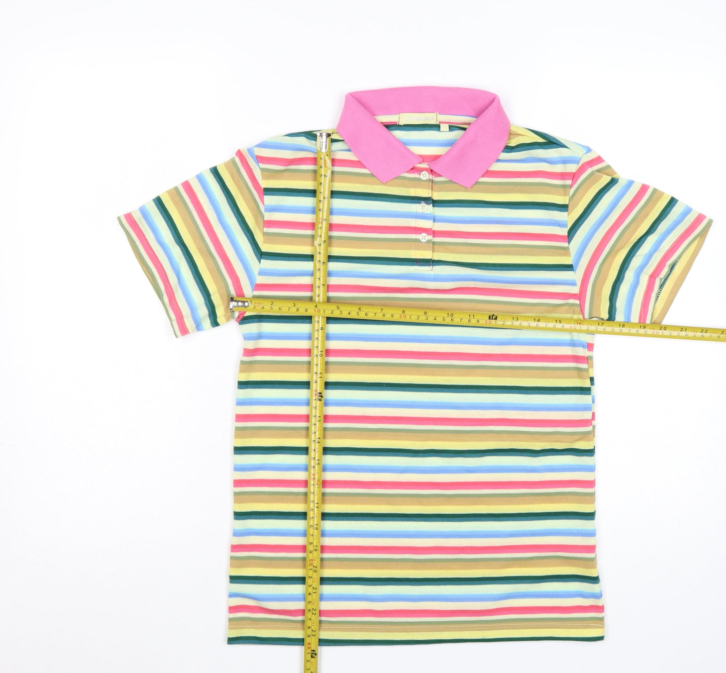 Cottonique Women's Multicoloured Striped Polo Shirt Size S
