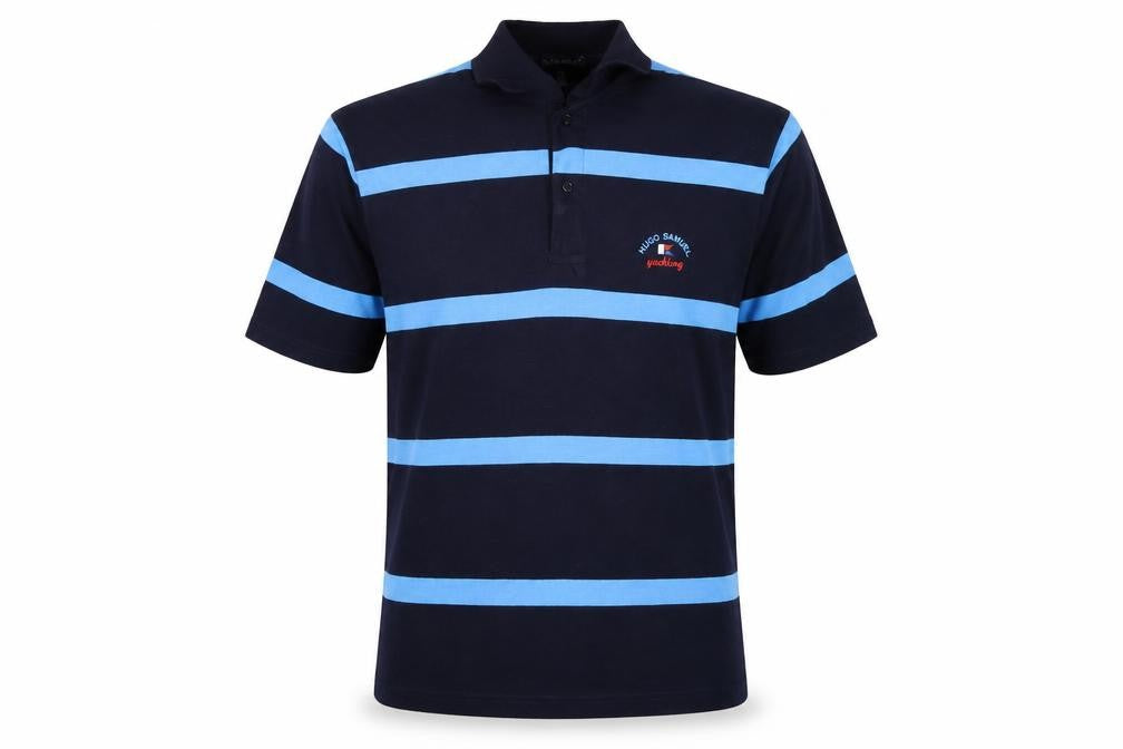 Hugo Samuel Men's Blue Striped 2XL Polo Shirt Nautical Yachting Style