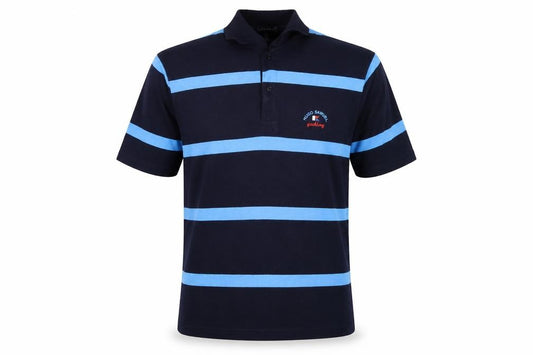 Hugo Samuel Men's Blue Striped 2XL Polo Shirt Nautical Yachting Style