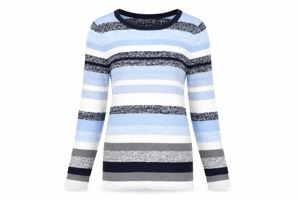 White Stuff Women Blue Striped Long Sleeve Knit Cotton Top UK 14