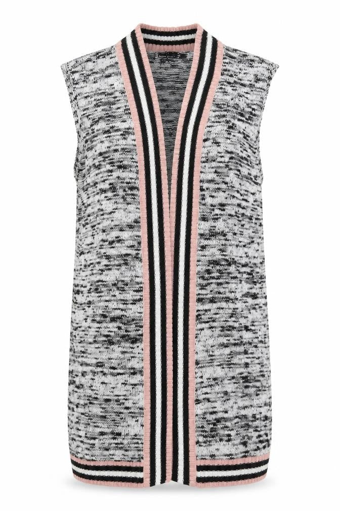 Pop Up Store Women Grey Pink Knit Sleeveless Cardigan Size S