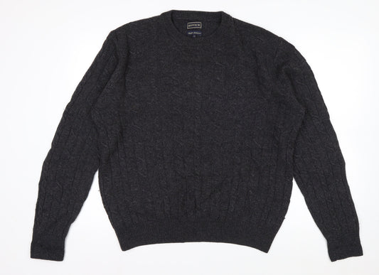 Howick Men’s Grey Lambswool Cable Knit Crew Neck Jumper L