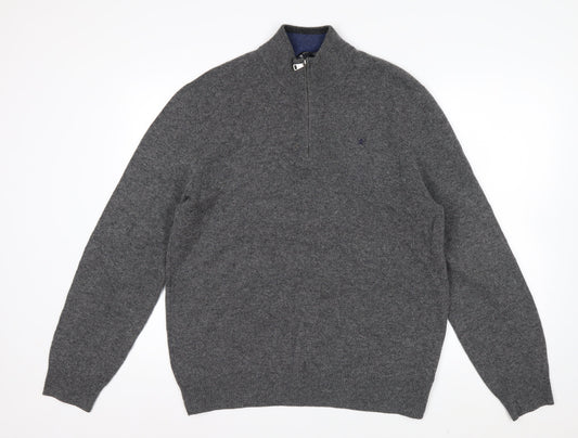 Hackett London Men's Grey Lambswool 1/2 Zip Jumper Size L