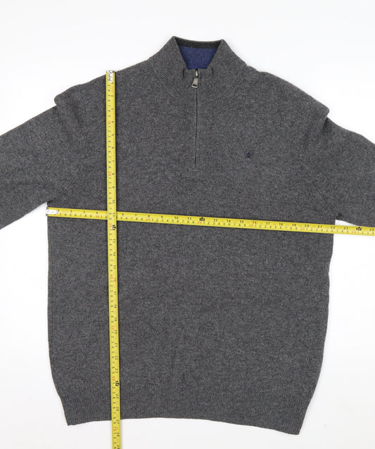 Hackett London Men's Grey Lambswool 1/2 Zip Jumper Size L