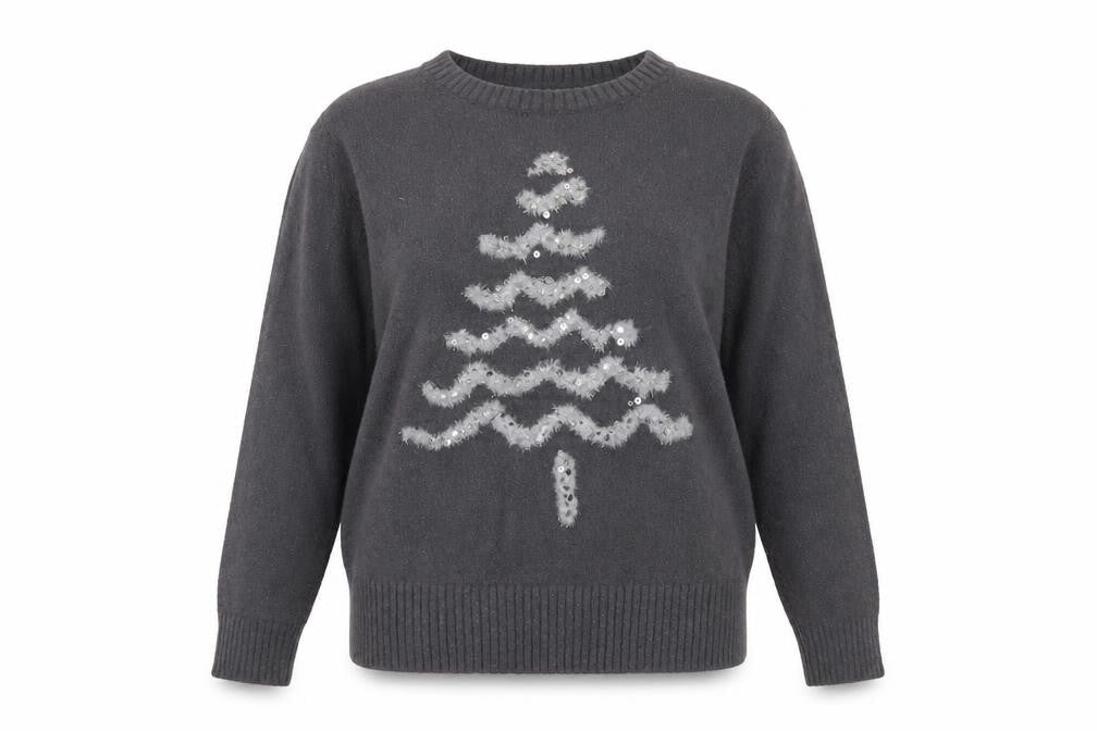 Marks and Spencer Women's Grey Sequin Christmas Jumper Size S