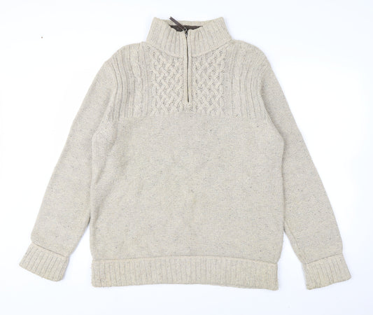 Mantaray Mens Beige Cable Knit 1/4 Zip Jumper Size M Wool Blend