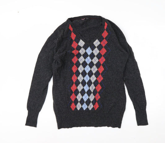 Stanfield Men's Grey Argyle Wool V-Neck Jumper XL