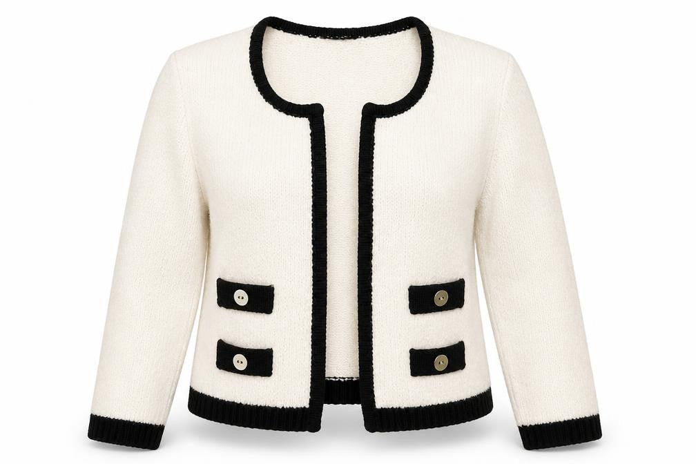 Topshop Women’s Ivory Black Trim Cardigan UK 14 Wool Blend