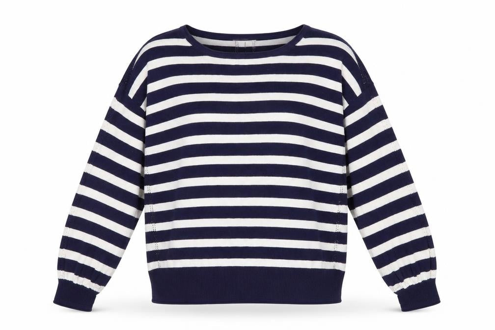 White Stuff Women's Blue Striped Cotton Crew Neck Jumper Size 14