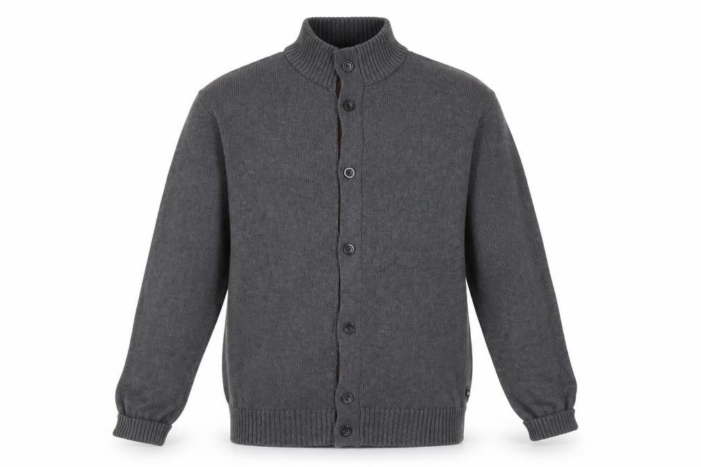 Chaps Men's Grey Cotton Button Cardigan High Neck L