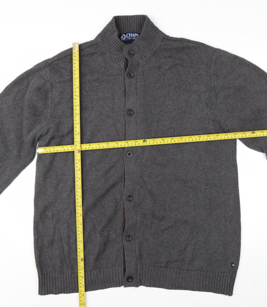 Chaps Men's Grey Cotton Button Cardigan High Neck L