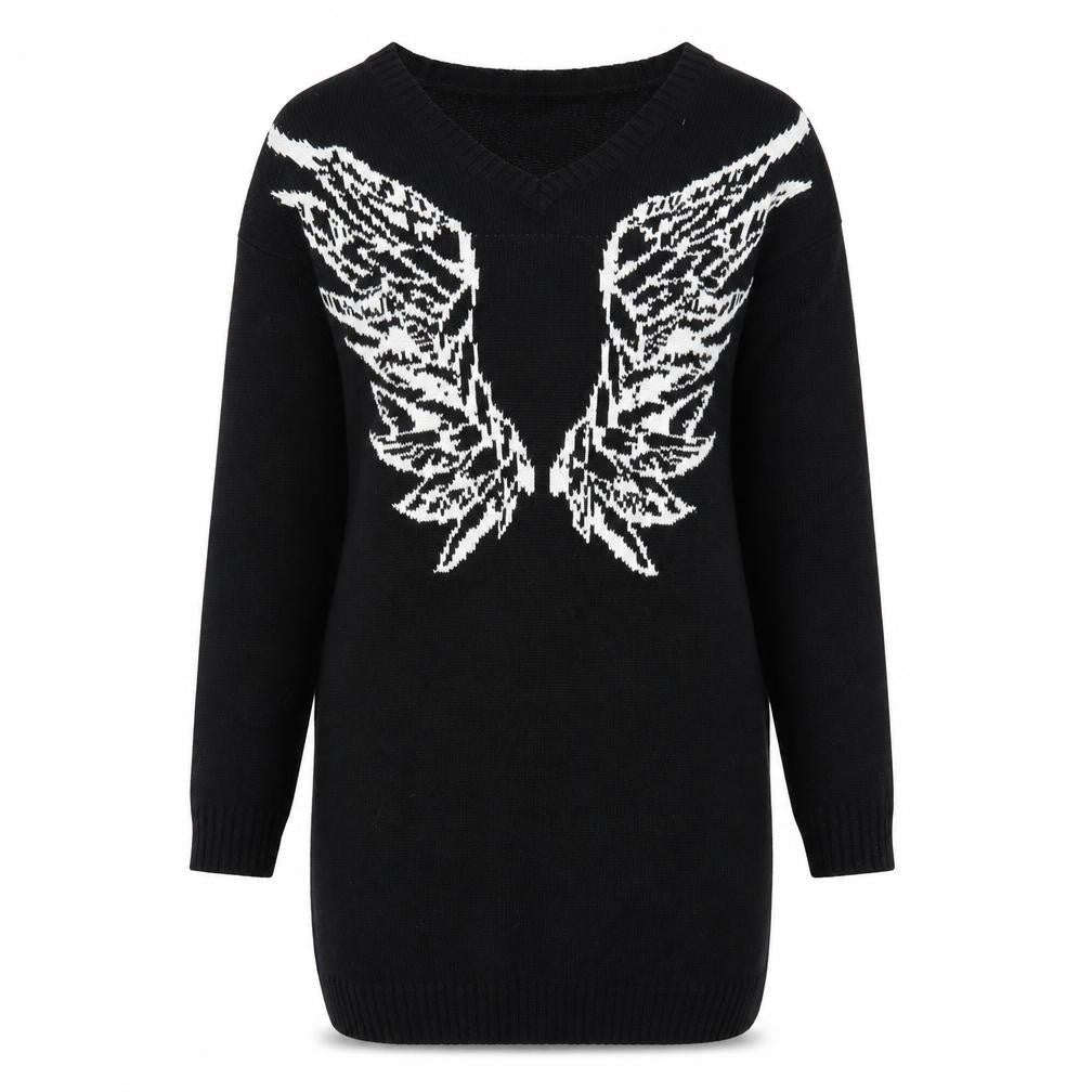 TrulyMine Womens Black V-Neck Long Sleeve Pullover Jumper Size 8