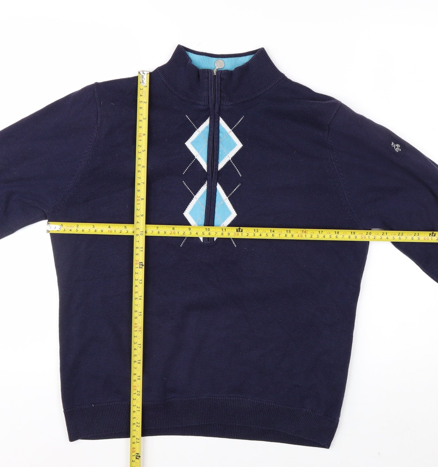 Green Lamb Women's Blue Argyle 1/2 Zip Knit Jumper Size 14