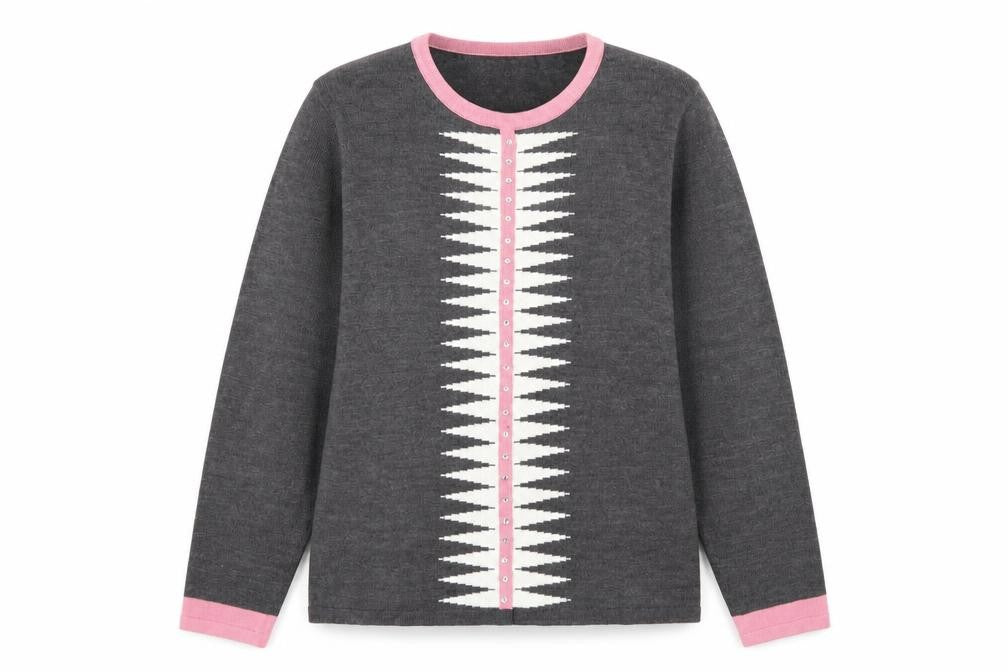 Autonomy Womens Grey Pink Cardigan Medium Acrylic Knit Long Sleeve